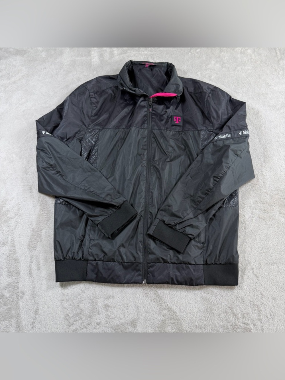 T-Mobile Men's Black Windbreaker Jacket with Pink Logo